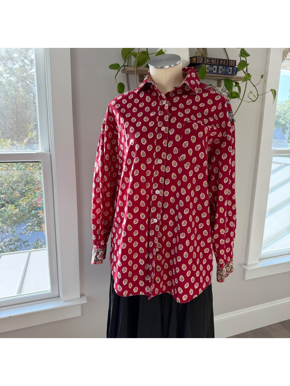 Vintage Vera Bradley Red Floral Button-Up Shirt Size M